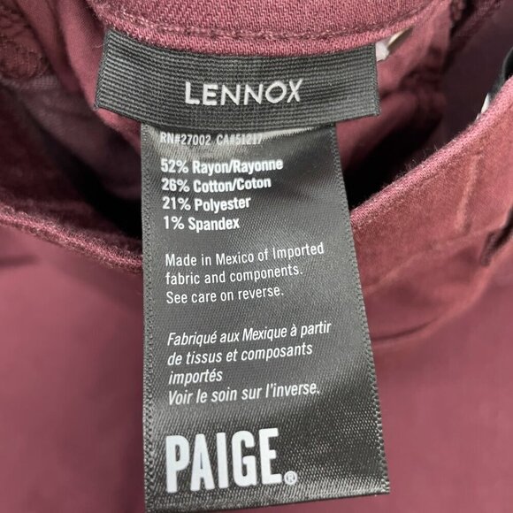 PAIGE Lennox Slim Fit Five Pockets Red Bordeaux Velvet Pants Size 28 - Picture 11 of 12